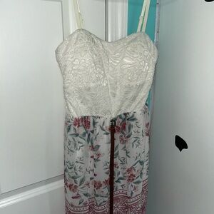 Lily Rose Strapless White and Pink Floral Dress